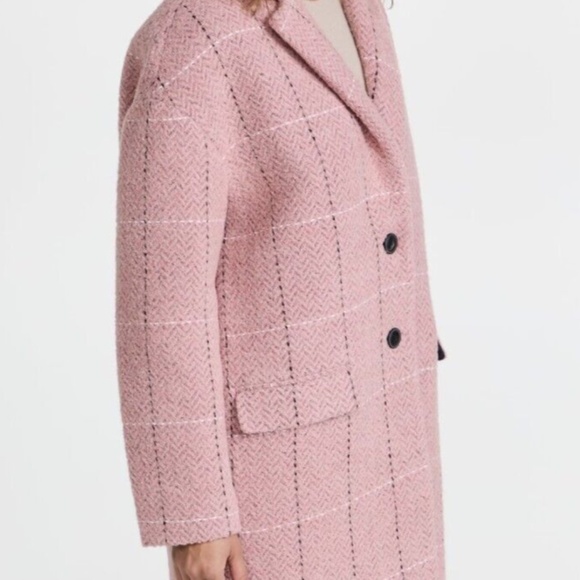 RAG&BONE Size S Estelle Cocoon Wool Blend Check Coat PINK MULTI - Picture 3 of 13
